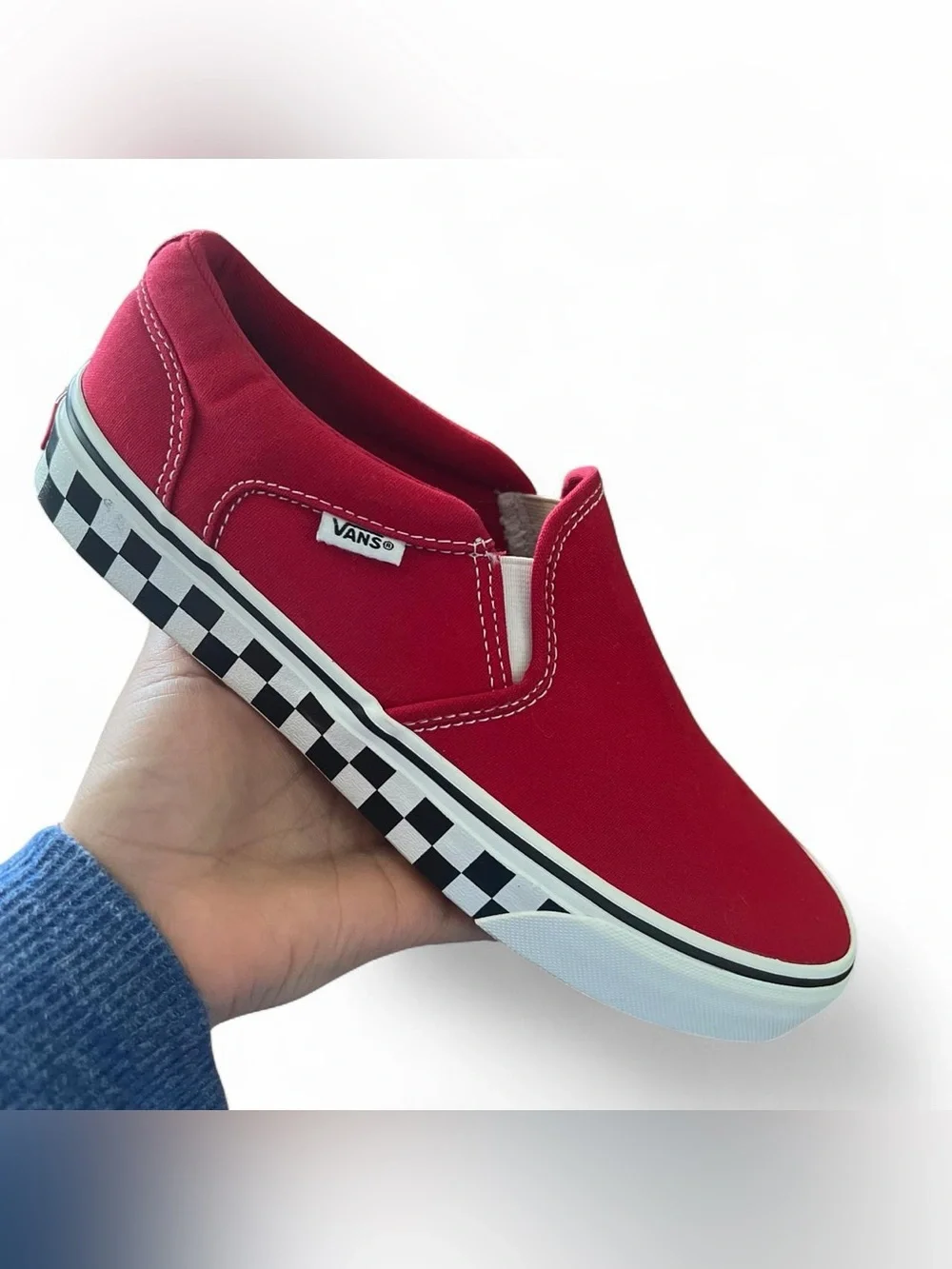 Vans Red Slip-On with Checkerboard Midsole